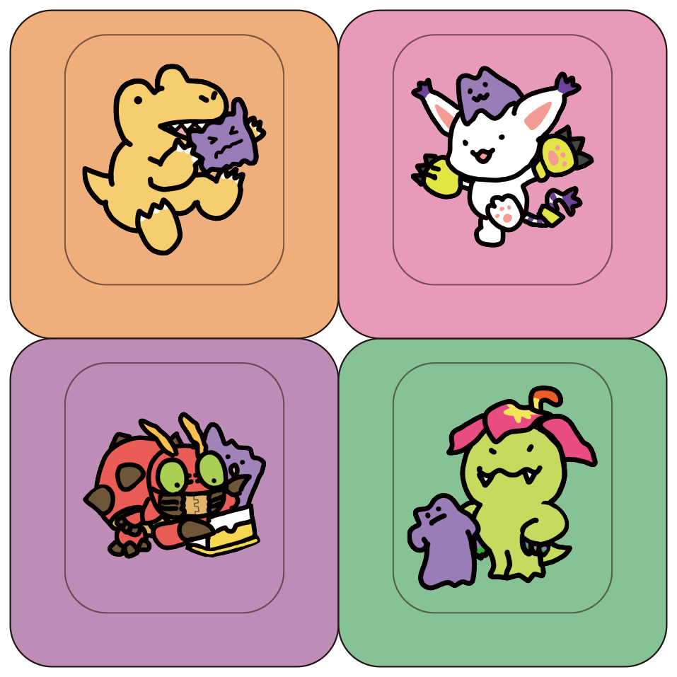 디지몬x 메타몽 LED 4구 키캡 키링 어드벤처A 세트