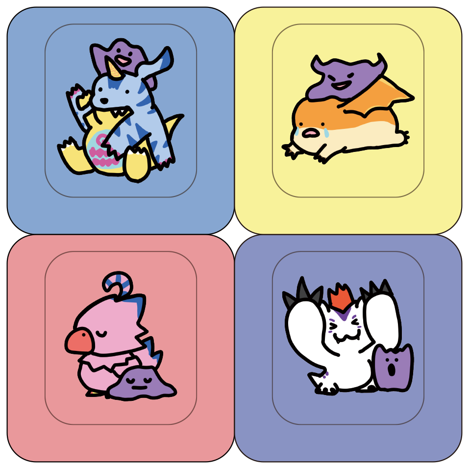 디지몬x 메타몽 LED 4구 키캡 키링 어드벤처B 세트